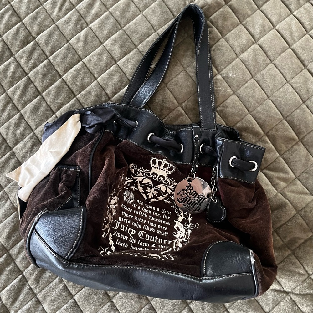 Juicy Couture Embroidered Brown Velour Y2K Royal Crest Bag